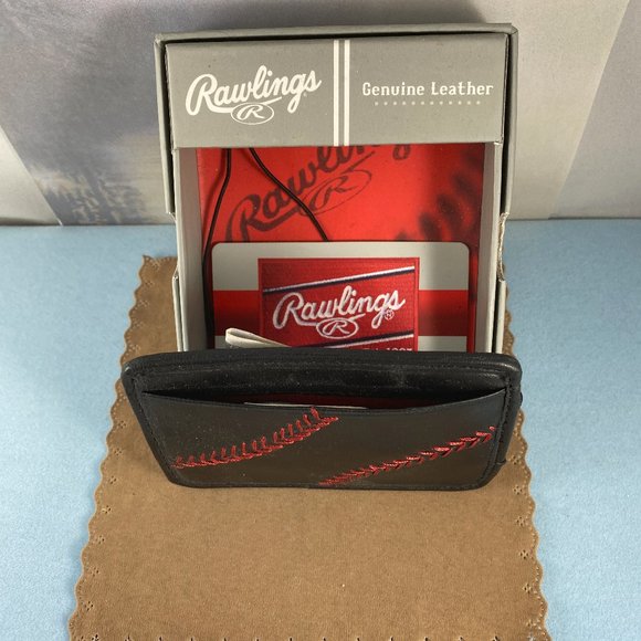 Baseball Stitch Front Pocket Wallet Black and Red - Picture 3 of 4